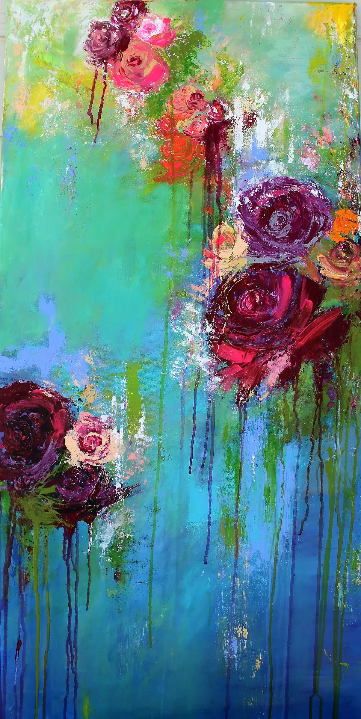 Blossom by Blossom, Acrylic on canvas, 24 x 48 in