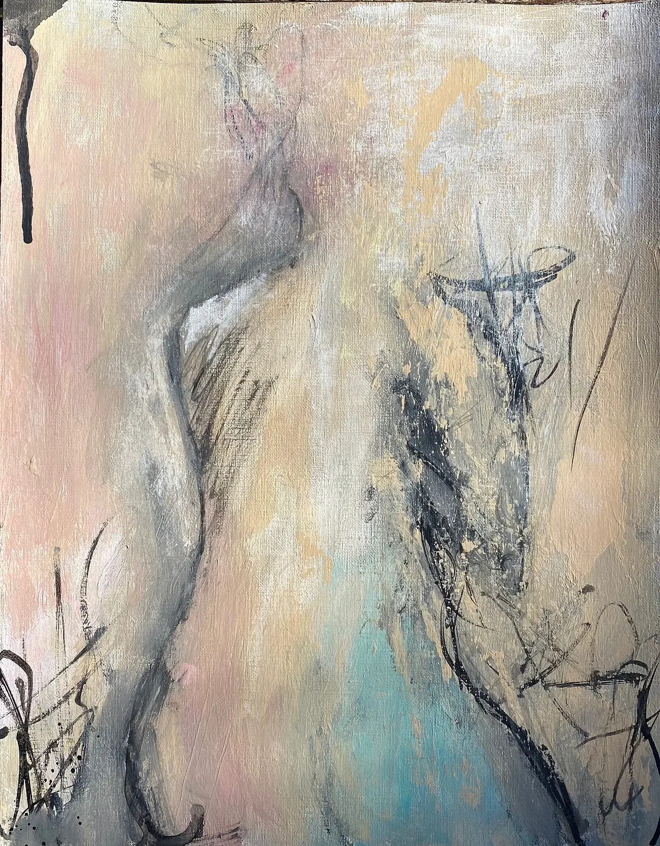 Exhausted, Acrylic and India ink on canvas paper, 9 x 11 in