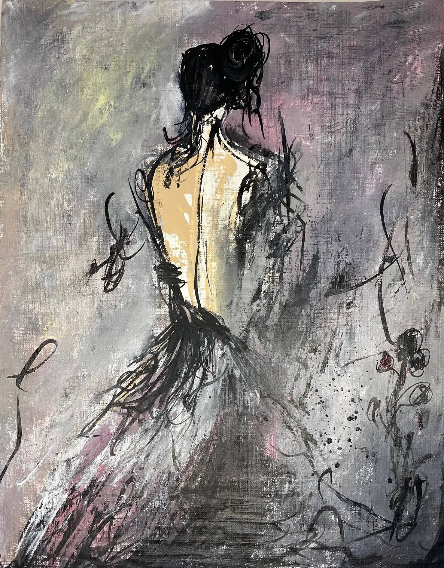Kanojo, Acrylic and India ink on canvas paper, 9 x 11 in