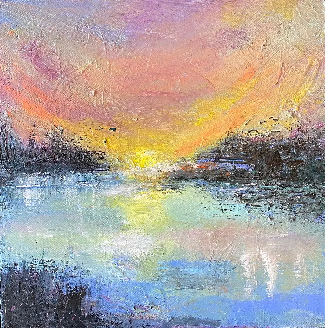 Summer Drama, Acrylic on canvas, 12 x 12 in